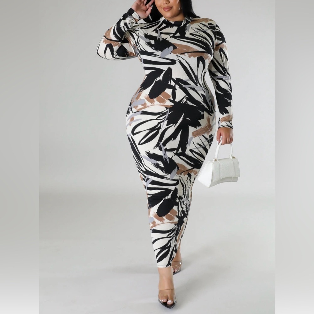 Abstract Print Long Sleeve Dress